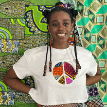 Load image into Gallery viewer, Cropped Peace Sign T-shirt - African Print
