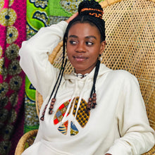 Load image into Gallery viewer, Cream Peace Sign Hoody- Unisex African Print
