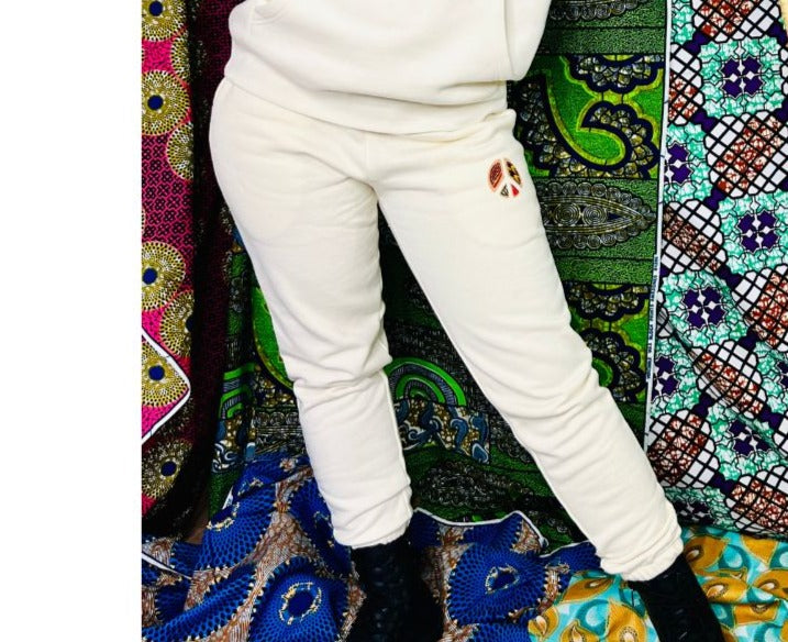 Cream Peace Sign Joggers- Unisex African Print