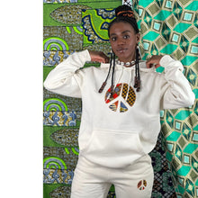 Load image into Gallery viewer, Cream Peace Sign Hoody- Unisex African Print
