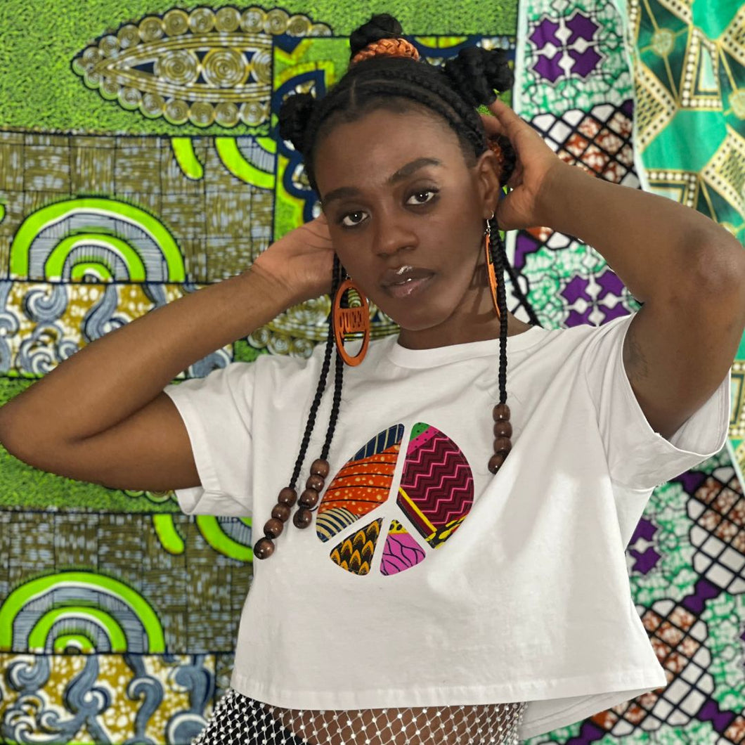 Cropped Peace Sign T-shirt - African Print